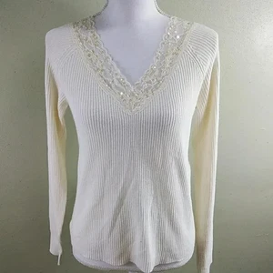 Inspire Ribbed Sweater with Lace & Sequin Accents - L - NWT - Picture 1 of 10