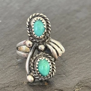 E Yazzie Navajo Ring Sterling Silver Classic Turquoise Vintage Size 6 - Picture 1 of 12