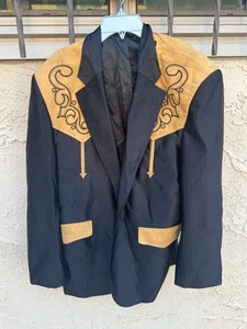 West Line Men’s Western Mexico Blazer 2 Buttons Single Breasted Size 42 Blk Gld - Picture 1 of 6