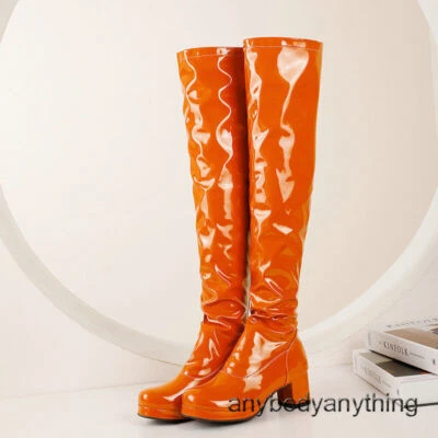 Women's Over The Knee Boots Zipper Halloween Costume Party Patent Leather Shoes - Image 1 of 4
