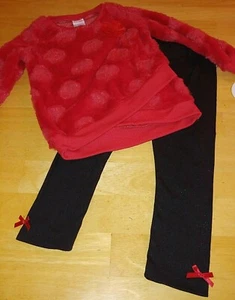 NANNETTE 2-PC RED/BLACK VELOUR TOP-STRETCH LEGGING-GIRL'S SZ 5-NWT-SO SOFT/COMFY - Picture 1 of 7