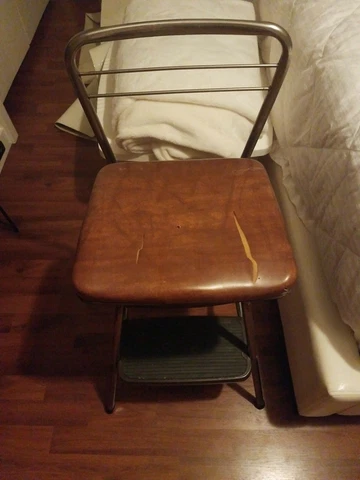 Vintage Cosco  White METAL VINYL KITCHEN STEP STOOL CHAIR  folding flip out Cover