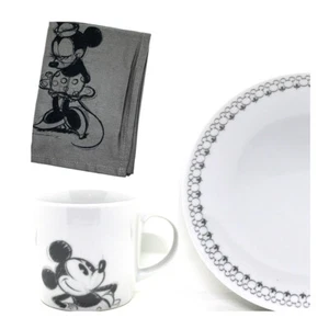 3tlg. Disney Micky Maus Kaffeebecher Tasse | Teller | Minnie Geschirrtuch Grau - Bild 1 von 4
