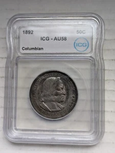 1892-P Columbian Exposition Half Dollar 90% Silver ICG AU58 50c Philadelphia - Picture 1 of 2