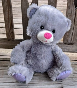 Goffa 12 Zoll grauer Plüschbär mit rosa Nase glitzernd lila Ohren Fußpolster - Bild 1 von 6