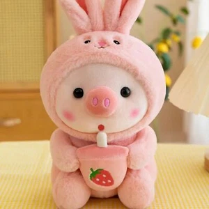 Erdbeere Schweinchen Hase Stofftier Plüschtier | Geburtstag Valentinstag Geschenk Spielzeug - Bild 1 von 6