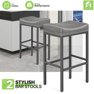 Set of 2 Bar Stool Height Counter Chair Upholstered Pub Dining Chair w/Metal Leg - Picture 1 of 10