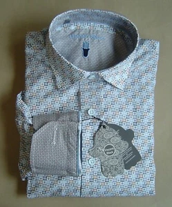 NWT $125 LUCHIANO VISCONTI Size M WHITE BLUE BROWN NAVY CHECK Cotton Shirt 4233 - Picture 1 of 6