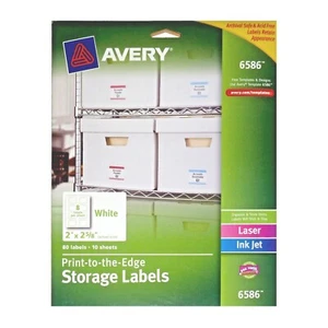 Avery Print to Edge Storage ID Labels 2 x 2-5/8 White Laser Inkjet 80Pk 6586 - Picture 1 of 5