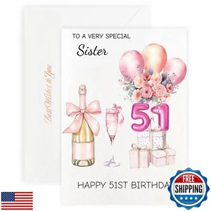 MAGJUCHE 51st Birthday Cards for Sister, Pink Happy Birthday Cards, with Enve - Picture 1 of 5