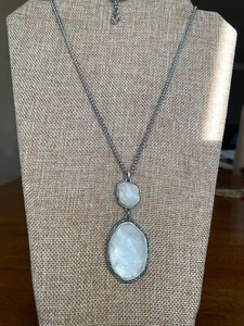 Lucky Brand Silver & White Pendant Necklace Faceted Quartz & Marcasite - Picture 1 of 8