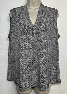 Jones Wear XL Sleeveless Blouse Black White V-Neck Tank Top - Picture 1 of 6
