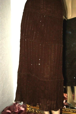 ROCK Plissee - Rock Midi Crinkle Vintage braun  Pailletten nw  46 - Bild 1 von 4