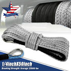 1/4''x50' Synthetic Winch Rope Line Grey Recovery Cable 10000LBS 4WD SUV Pickup