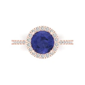 1.85 ct Round Cut halo Tanzanite Gem Promise Bridal Wedding Ring 14k Rose Gold - Picture 1 of 11