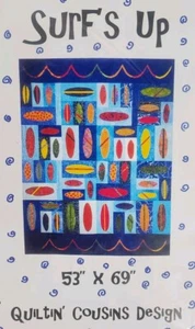 Quiltin' Cousins Surf's Up Quilt Pattern Surfboards Surfing Beach Ocean 53"x69"  - Picture 1 of 3