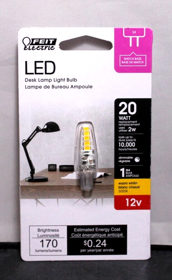 FEIT Electric LED Desk Lamp Light Bulb 170 lumens Warm White G4 20 Watt 12V T2 - Image 1 of 2
