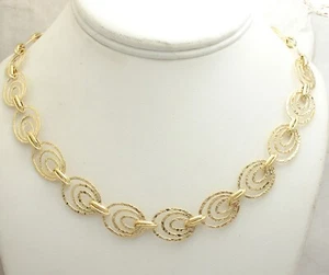Hammered Textured Triple Oval Link Chain Necklace Real 14K Yellow Gold - Picture 1 of 5