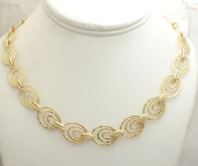 Hammered Textured Triple Oval Link Chain Necklace Real 14K Yellow Gold - Image 1 of 4