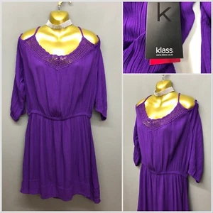 NEW Klass Women's Purple Cold-Shoulder Crochet Dress UK 18 EUR 46 RRP £35 - Picture 1 of 13