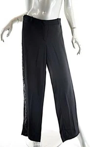 VALENTINO Black Acetate Silk Blend SEQUINED Side Seam Clean front Pant Sz US 4 - Picture 1 of 7