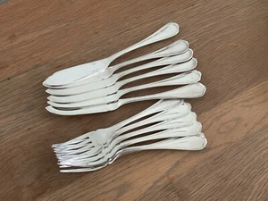 CHRISTOFLE SPATOURS FISH CUTLERY - SET 12 FISH KNIVES & FORKS - 6 PLACE SETTING - Picture 1 of 9
