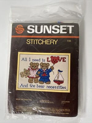 NEW! VINTAGE SUNSET Bears Stitchery Needlepoint Kit “Bear Necessities” - Image 1 of 4