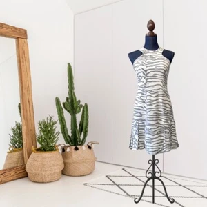 Rebecca Taylor Womens 2 Sleeveless Zebra Print Pleated Hem Mini Dress Gray White - Picture 1 of 13