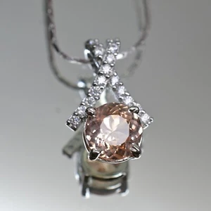 Ciondolo zaffiro Padparadscha naturale 2 ct in argento 925 collana con diamanti - Foto 1 di 8