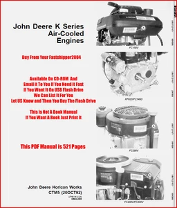 K Series Air Cooled Engines John Deere Repair Service Manual CTM5 Fast PDF CD - Picture 1 of 24