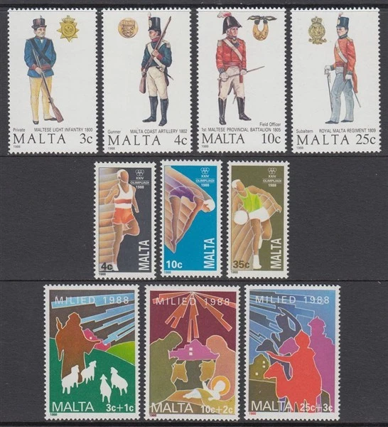 CONJUNTOS MALTA 1988 (x3) UHM/MNH UNIFORMES/OLÍMPICOS/NAVIDAD (ID:479/D32893) Foto 1 de 1