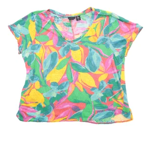 Tahari Colorful Floral 100% Linen Top Womens 2X V-Neck Tropical Relaxed Resort - Picture 1 of 8