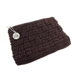 The Sak Coin Purse Wallet Mini Bag Womens Brown Crochet Zippered - Picture 1 of 11
