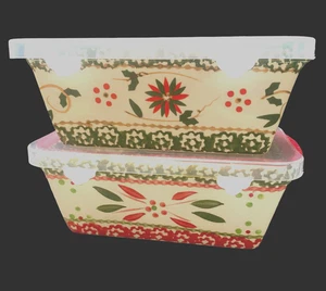 Temptations Mini 12 Unzen Steinzeug Auflaufförmchen Laib Pfanne Weihnachtsmuster Weihnachten Paar - Bild 1 von 12