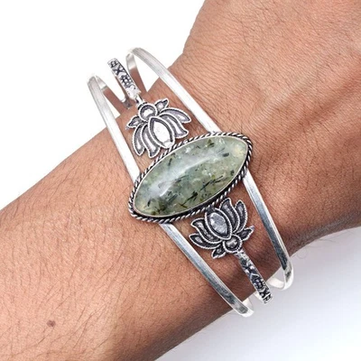 Prehnite Marlene Gemstone Handmade Jewelry Cuff Bracelets 7''Adjustable - Image 1 of 4