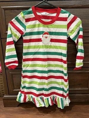 Полосатая ночная рубашка для девочек с аппликацией Santa, размер 6 - Изображение 1 из 4