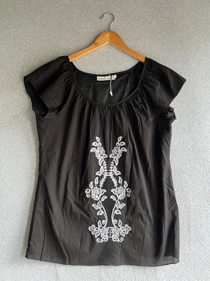 John Paul Richard Blouse Womens Large Black Embroidered Scoop Neck Boho - Image 1 of 4