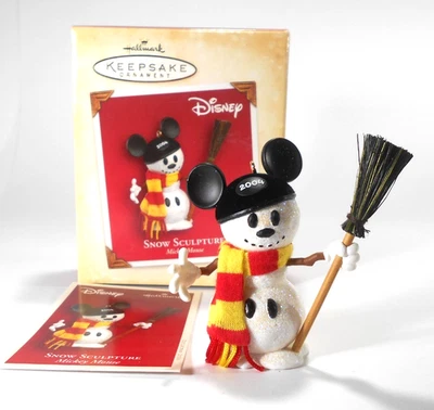 Mickey Mouse Snow Sculpture Hallmark Ornament 2004 Wears Scarf Mouse Ears Hat - Image 1 of 4