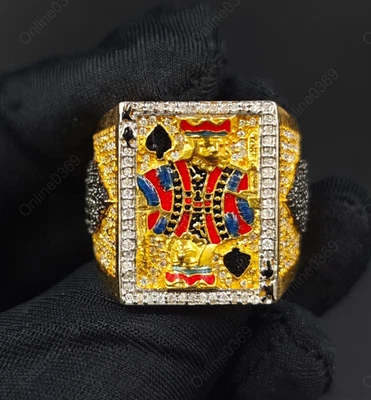 Подлинный муассанит уникальный стиль покерная карта эмали кольцо для мужчин в 925 серебро - Изображение 1 из 4