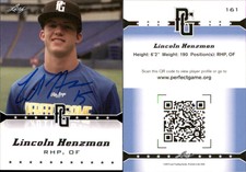 Lincoln Henzman Signed 2013 Leaf Perfect Game #161 Card Auto AU