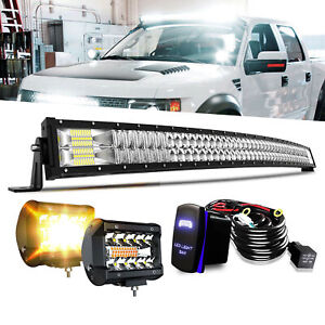 54"inch Curved LED Light Bar Combo Driving Lamp+ 2x 4'' Pods for ATV SUV+ Wiring