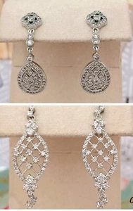 HSN Technibond Sterling Silver & CZ Drop Earrings, Teardrop Filigree or Macrame - Picture 1 of 24