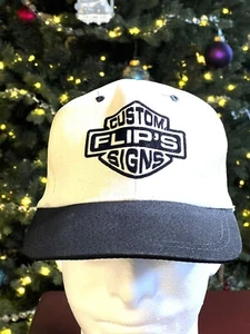 Trucker Hat Vintage Custom Flip Signs/Chevy Bow Tie Adj Black/Beige Rare - Picture 1 of 8
