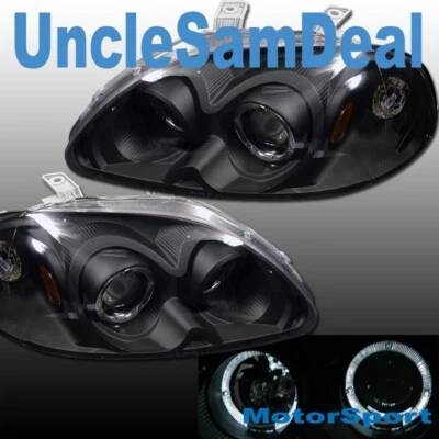 PARA HONDA CIVIC 96-98 HALO LLANTAS NEGRAS OJOS DE ÁNGEL PROYECTOR CLARO PAR DE FAROS Foto 1 de 2