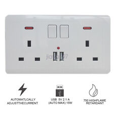 20x Double Wall Plug Socket 2 Gang 13A w/ 2 Charger USB Ports Outlets Flat Plate