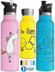 Kids Water Bottle Easysip Straw Lid Leakproof Insulated Stainless Steel Thermos - Picture 1 of 9