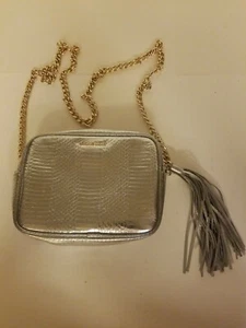 Victorias Secret Silver Crossbody Metallic Bag Purse Gold Chain Strap Tassle Zip - Picture 1 of 1