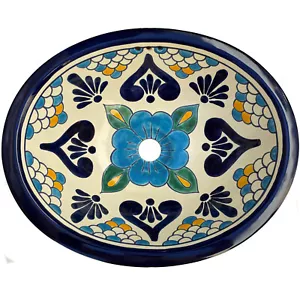Fregadero de baño hecho a mano de cerámica mexicana Talavera Montijo de 17""x 14 - Imagen 1 de 2