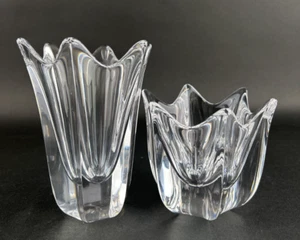 Vintage Orrefors Crystal Vase and Bowl 6 Point Tulip Petals Sweden Lot of 2 - Picture 1 of 16
