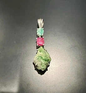 Natural Emerald & Ruby Pendant Sterling Silver - Picture 1 of 5